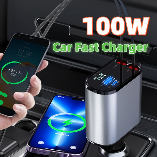 100W Metal Turbo Car Charger (USB + Type-C)